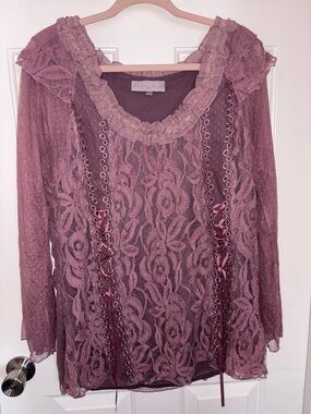 Pretty Angel Rose Mauve Lace Tunic with Ruffle Neck